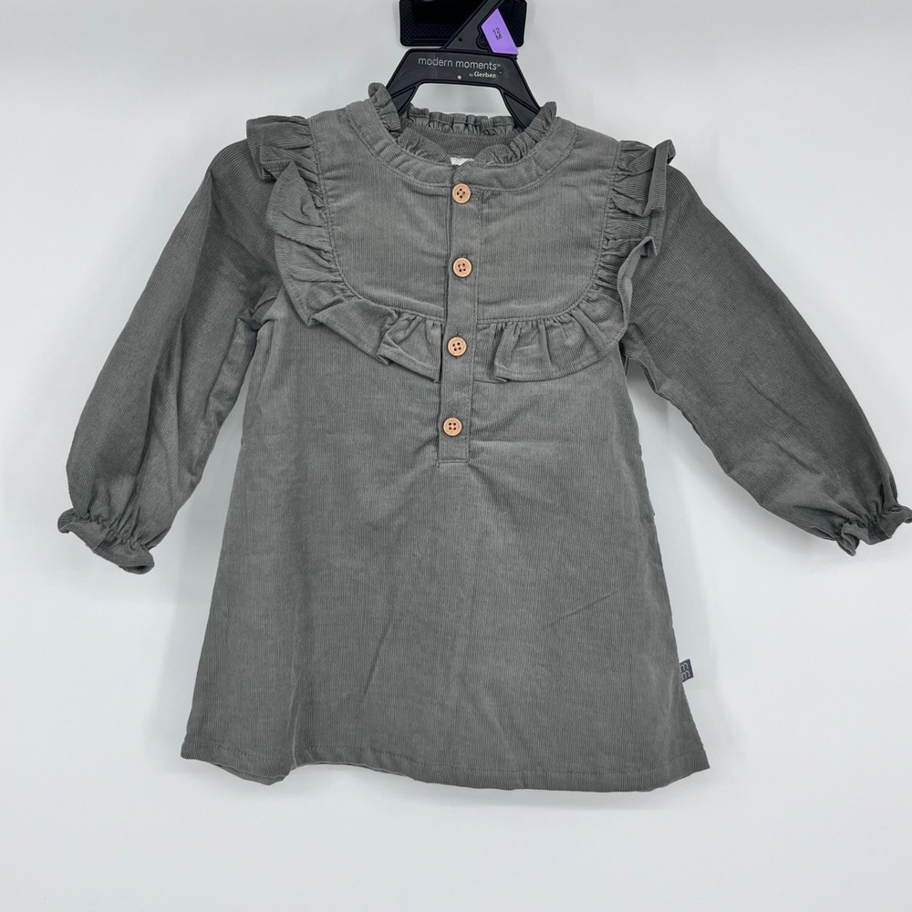 Modern Moments Corduroy Dress Girls 12M Green Ruffle Long Sleeve Button Front
